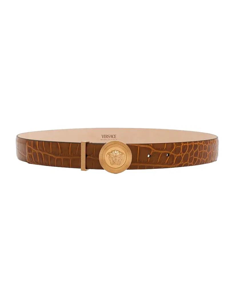 Versace Medusa Biggie Croc-Embossed Leather Belt