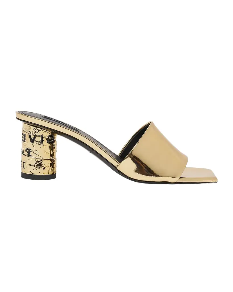 Givenchy 65mm Logo Heel Metallic Leather Mule Sandals