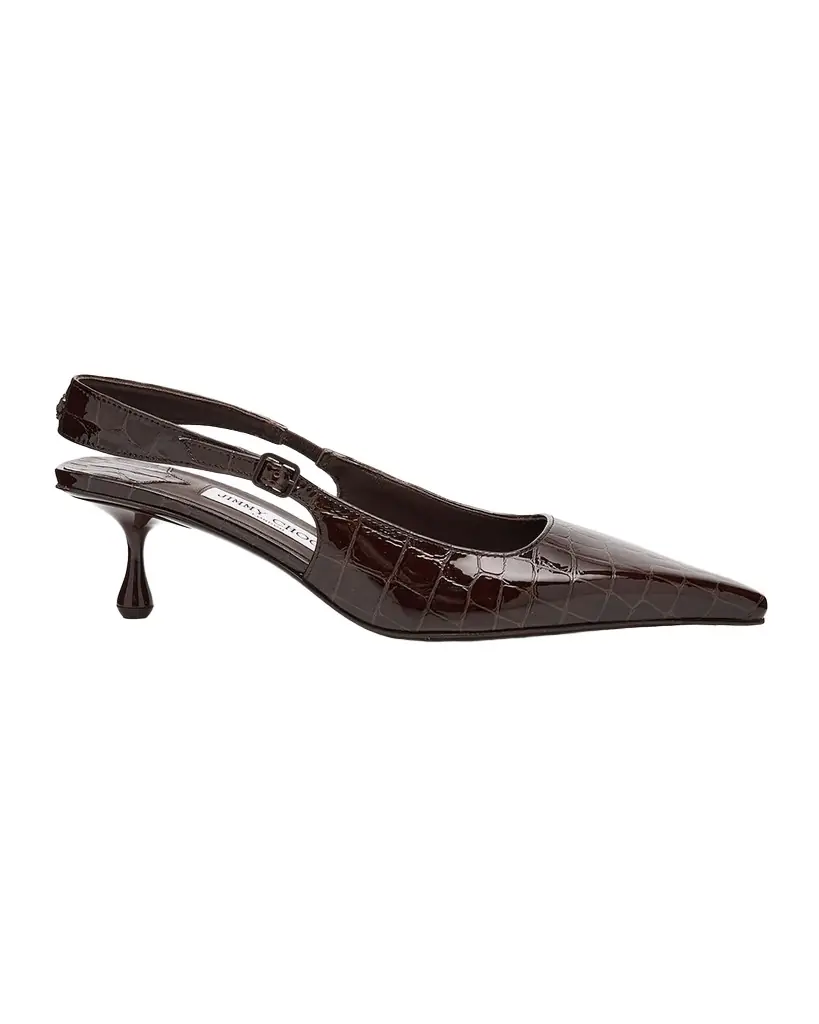 Jimmy Choo 50mm Amel Shiny Croc-Embossed Leather Slingback Pumps