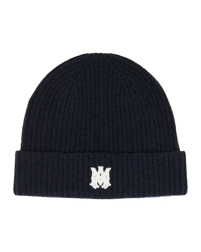 Amiri Men 's MA Embroidered Wool Rib Beanie Hat
