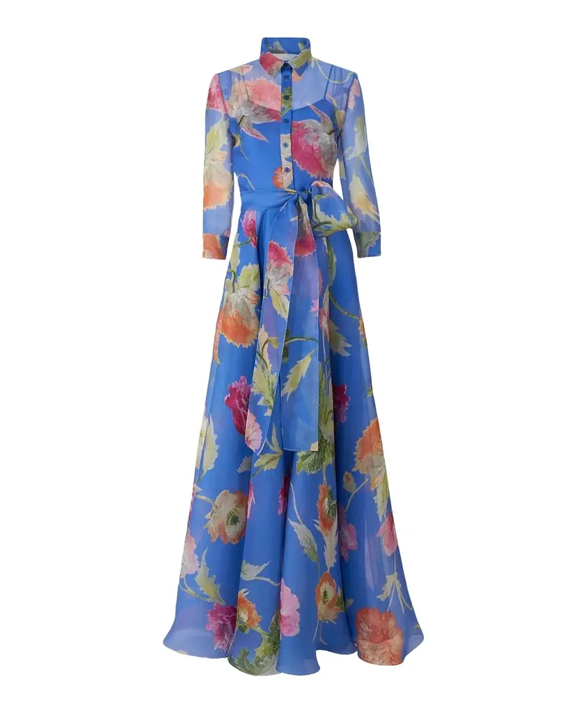 Carolina Herrera Floral Silk Chiffon Belted Trench Gown