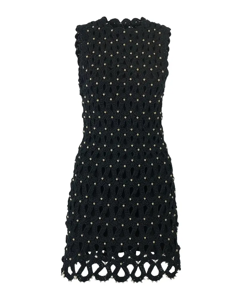 Carolina Herrera Embellished Crochet Knit Sleeveless Mini Dress