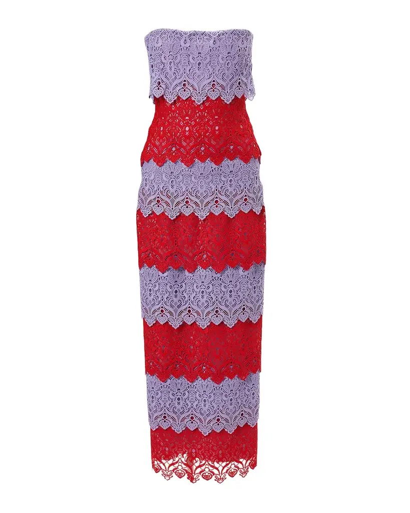 Carolina Herrera Lace-Trim Strapless Maxi Dress