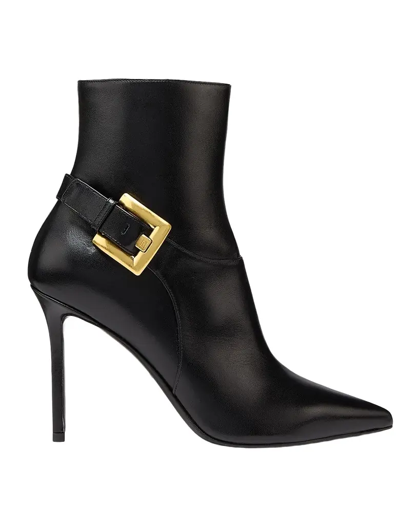 Balmain 5mm Buckle Leather Ankle Booties