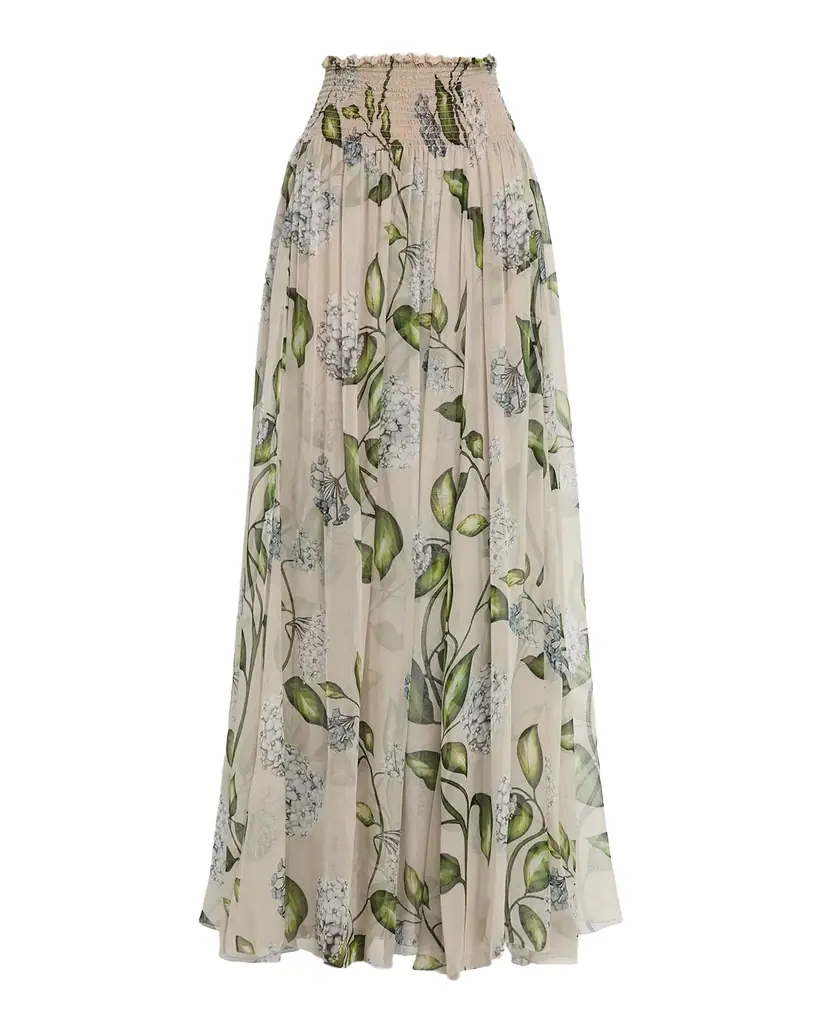 Oscar de la Renta Porcelain Flower Chiffon Maxi Skirt