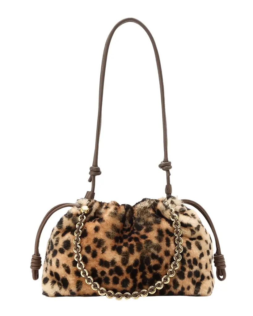 Loewe Flamenco Medium Shoulder Bag in Cheetah-Print Shearling