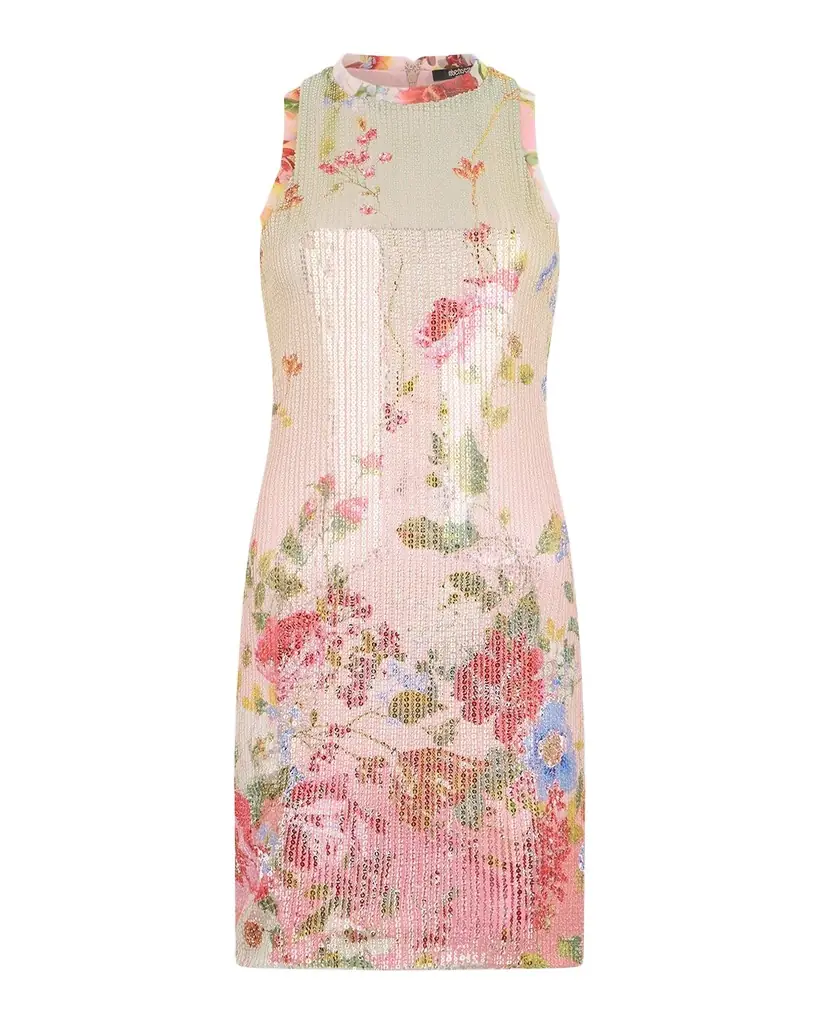 Roberto Cavalli Miami Flowers Print Sequined Mini Dress
