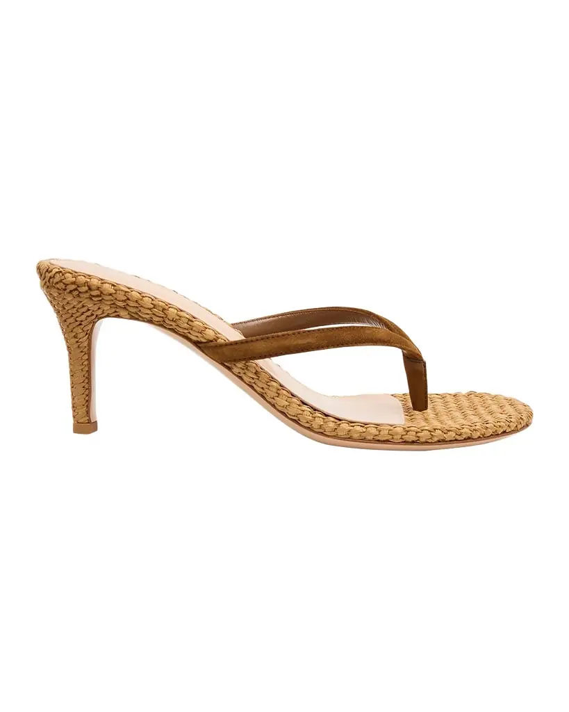 Gianvito Rossi Calypso 70 Suede & Raffia Thong Sandals
