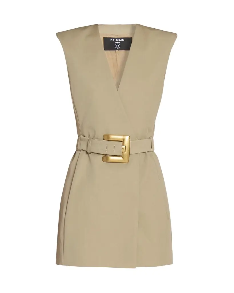 Balmain Belted Gabardine Sleeveless Mini Dress
