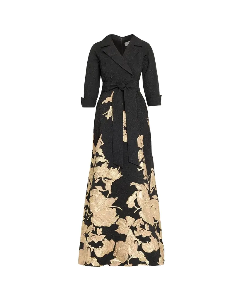 Rickie Freeman for Teri Jon Metallic Floral Jacquard Shirt Gown