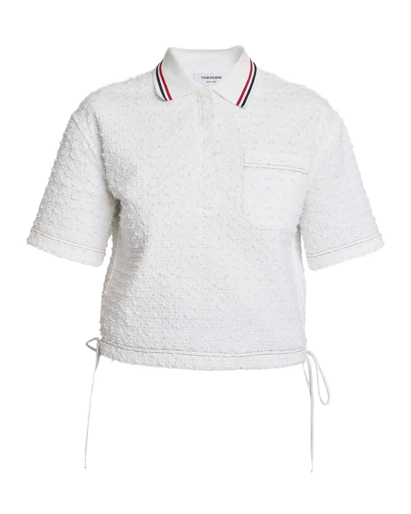 Thom Browne Drawstring Hem Crop Polo Shirt