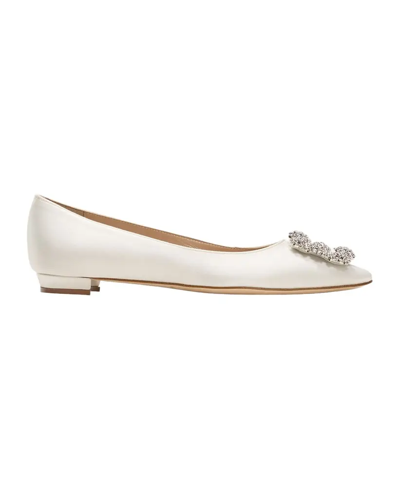 Manolo Blahnik Hangisi Satin Buckle Ballerina Flats