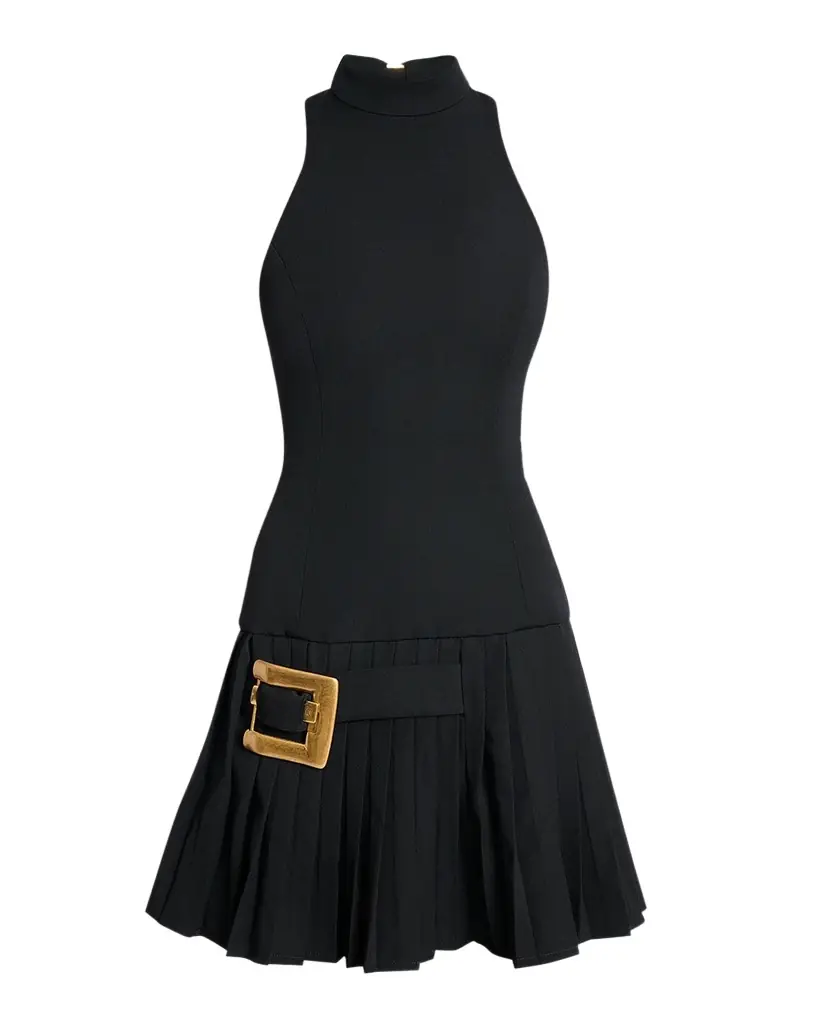 Balmain Belted Pleated Halter Mini Dress