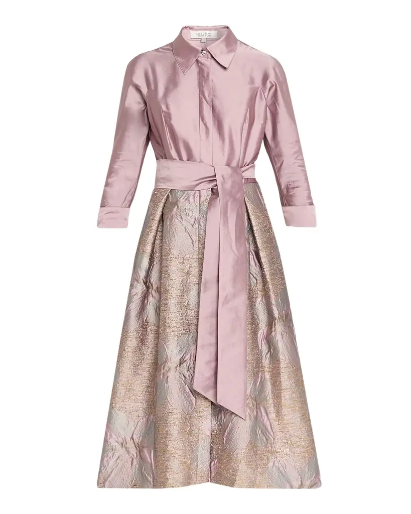 Rickie Freeman for Teri Jon Taffeta Floral Jacquard Midi Shirtdress
