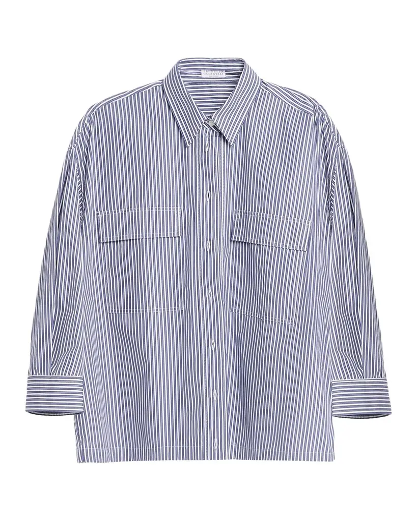 Brunello Cucinelli Striped Cotton Oversized Button-Down Shirt