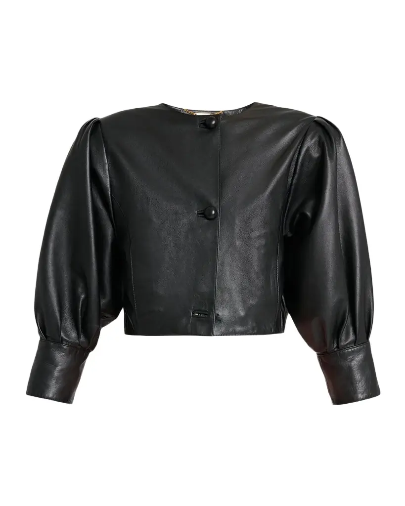 Chloe Leather Puff-Sleeve Crop Jacket