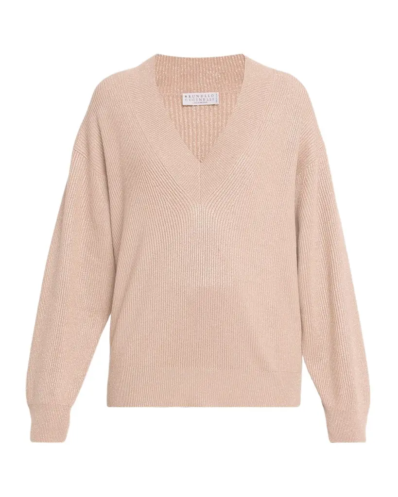 Brunello Cucinelli Sparkling Cashmere Oversized V-Neck Sweater