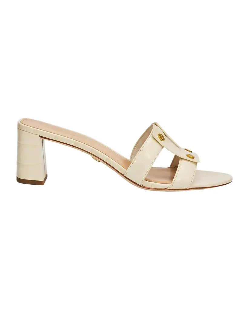 Veronica Beard 55mm Via Croc-Embossed Leather Block-Heel Sandals