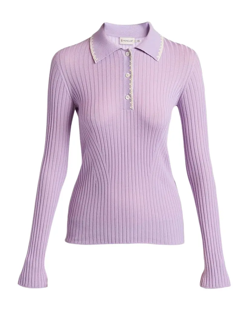 Moncler Long-Sleeve Rib-Knit Polo