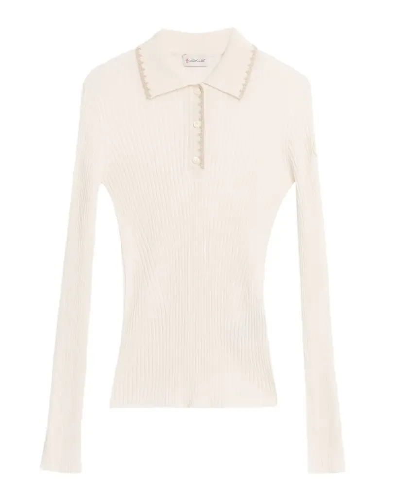 Moncler Long-Sleeve Rib-Knit Polo