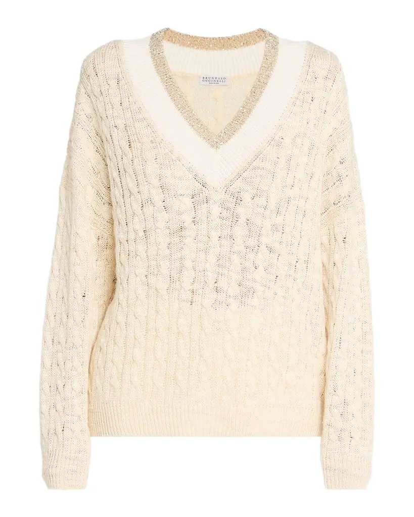 Brunello Cucinelli Oversized Sequin Cable-Knit Sweater