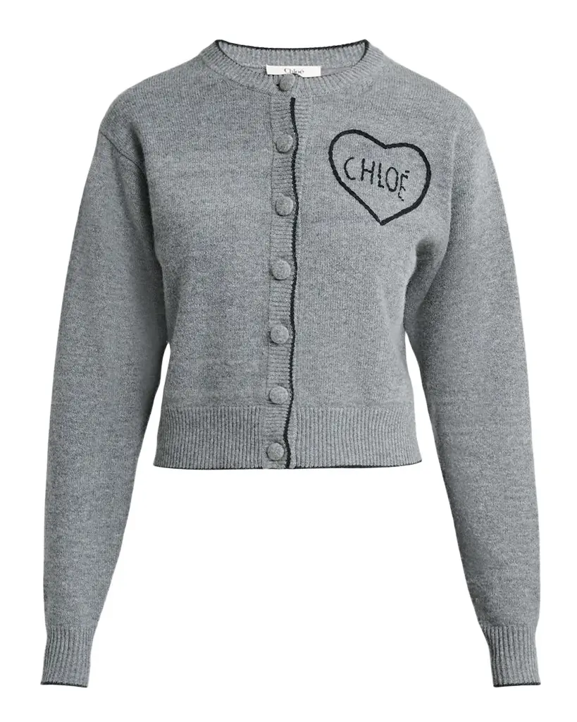 Chloe Logo Heart Wool-Cashmere Crewneck Cardigan