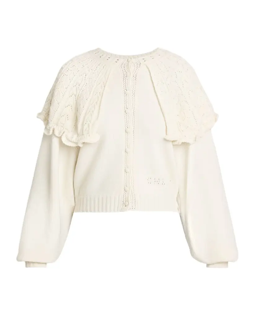 Chloe Wool-Cashmere Pointelle Capelet Cardigan