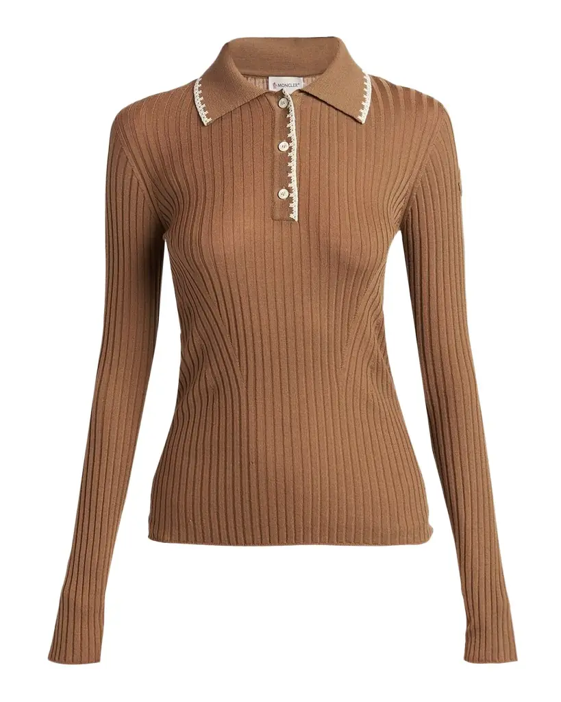 Moncler Long-Sleeve Rib-Knit Polo
