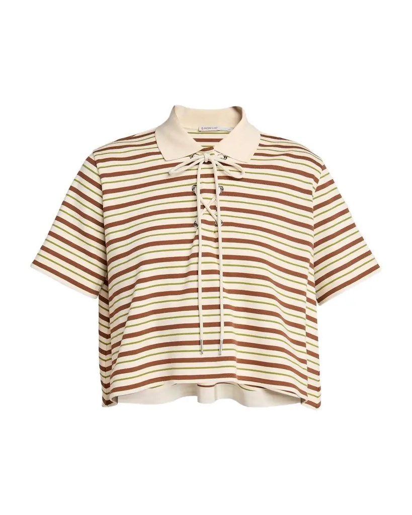 Moncler Lace-Up Stripe Polo Shirt