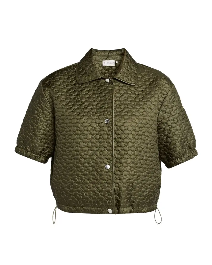Moncler Floral-Quilted Short-Sleeve Padded Shirt