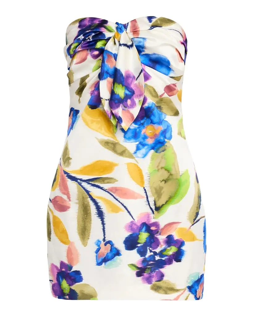 Ramy Brook Orion Strapless Tie-Front Satin Mini Dress