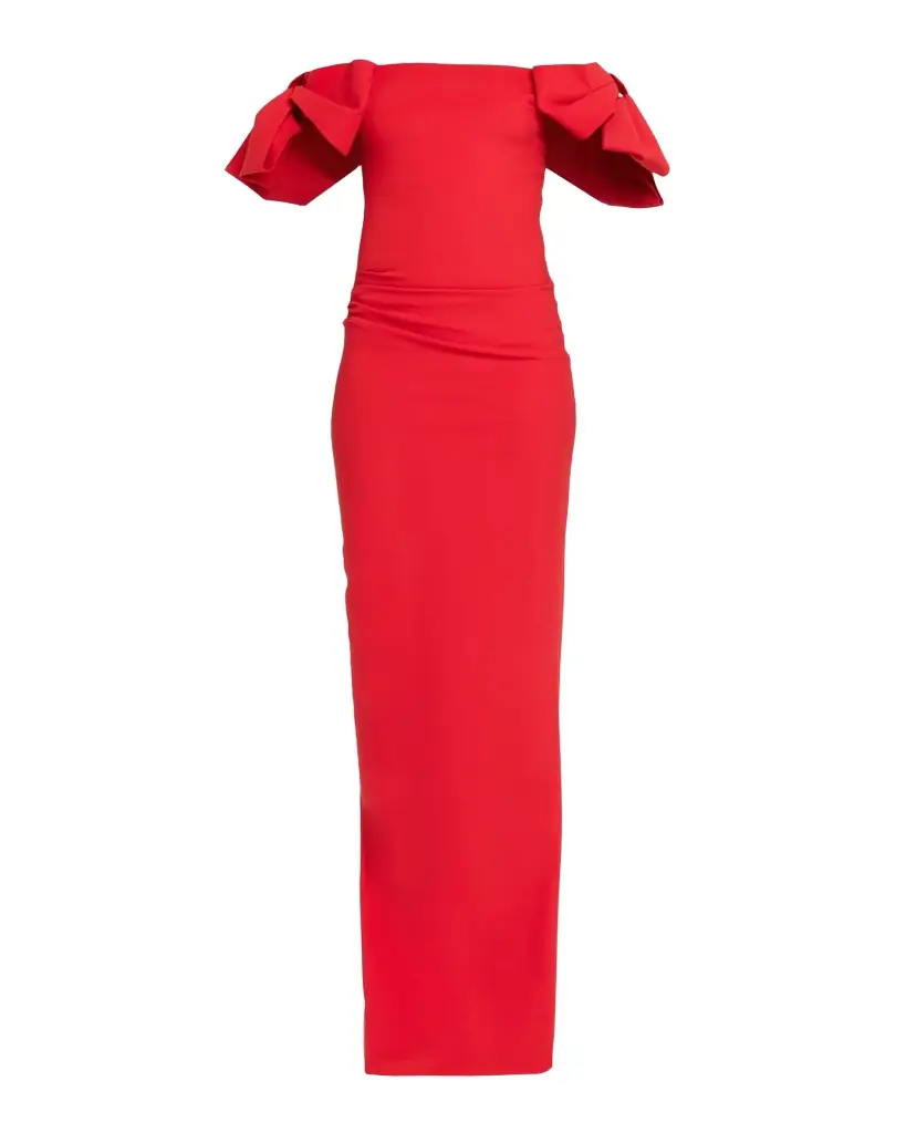 Chiara Boni La Petite Robe Bunjirai Off-Shoulder Bow Column Gown