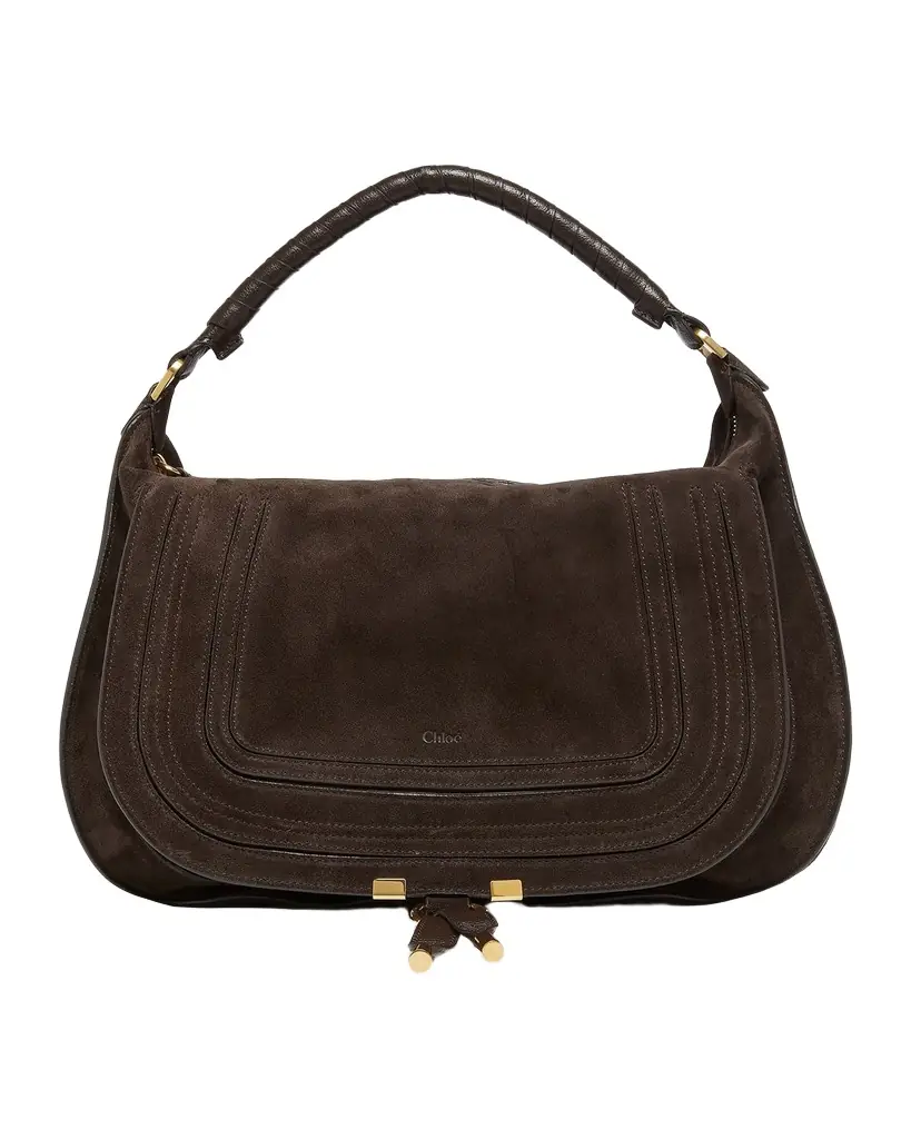Chloe Marcie Large Saddle Shoulder Bag in Suede