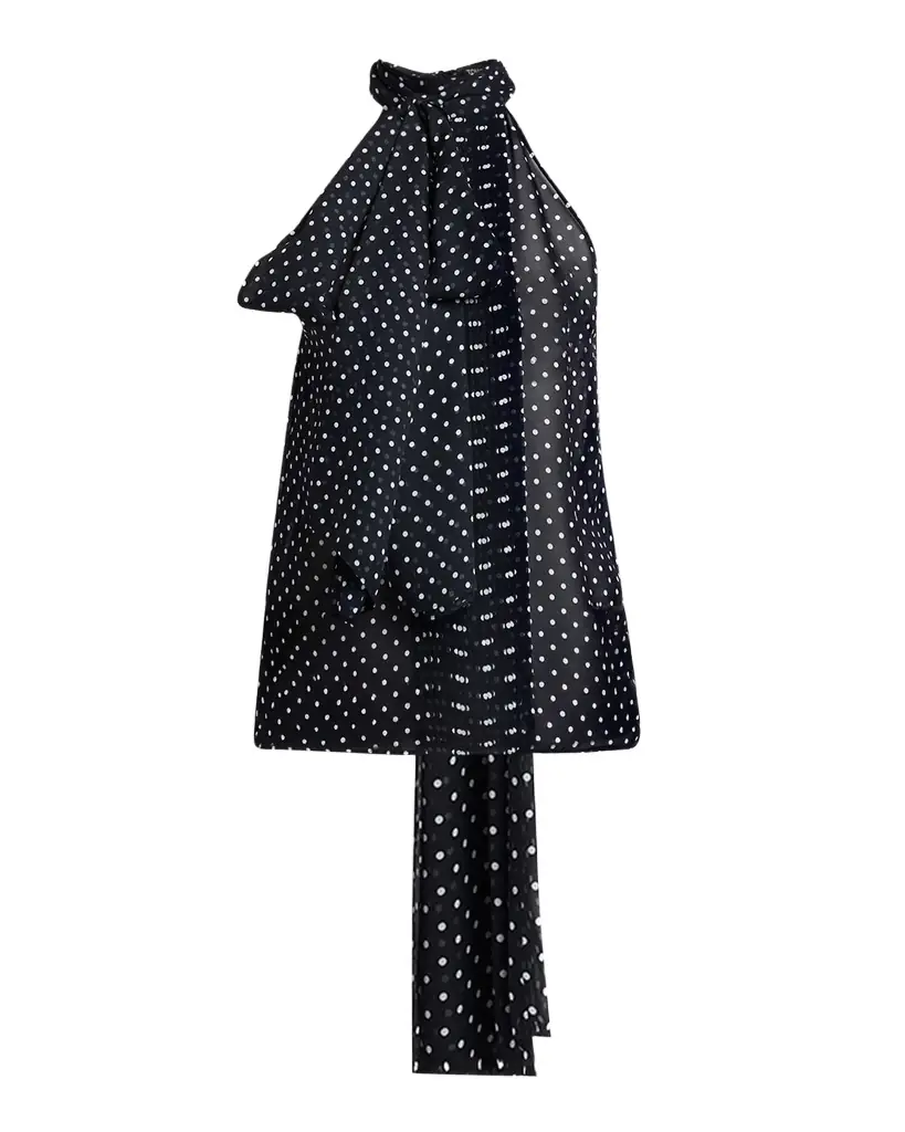 TOM FORD Polka-Dot Chiffon Neck-Tie Sleeveless Blouse