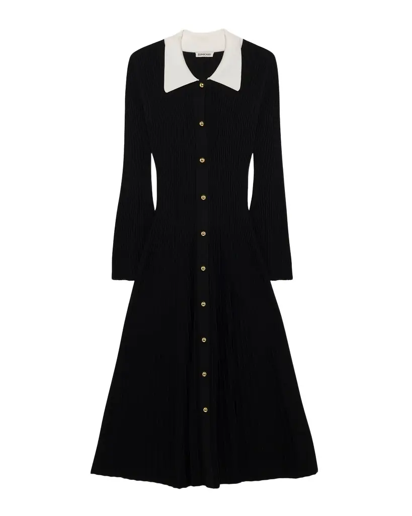 SIMKHAI Philippa Long-Sleeve Ribbed Midi Dress