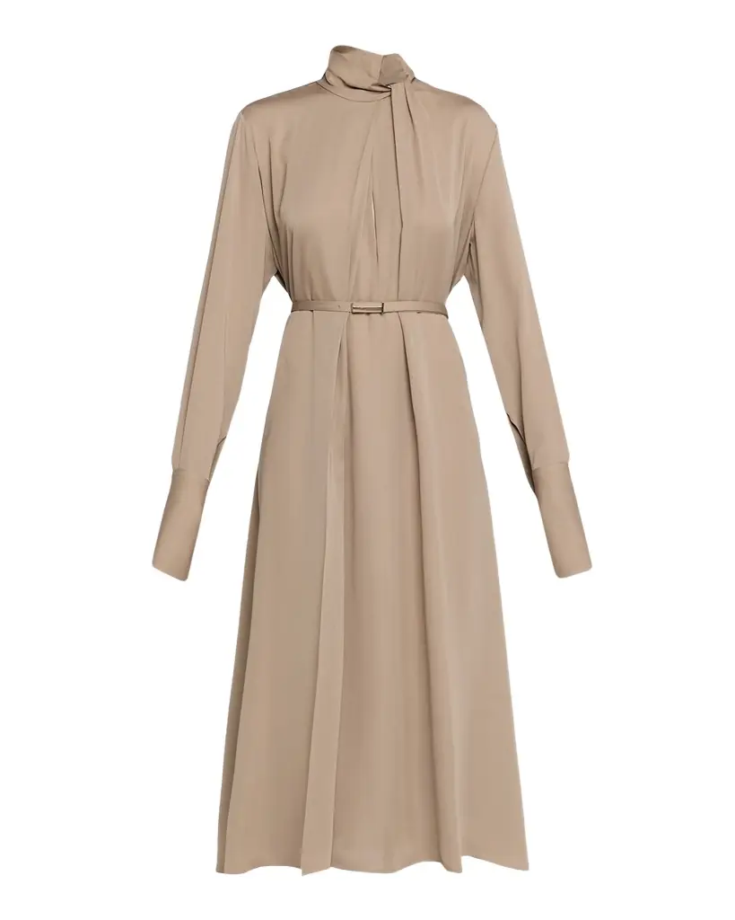 TOM FORD Washed Silk Georgette Belted Midi Dress