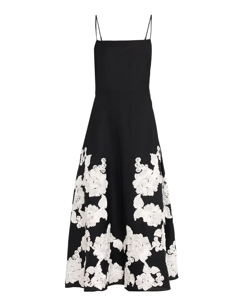 SIMKHAI Annabella Floral Embroidered Midi Dress