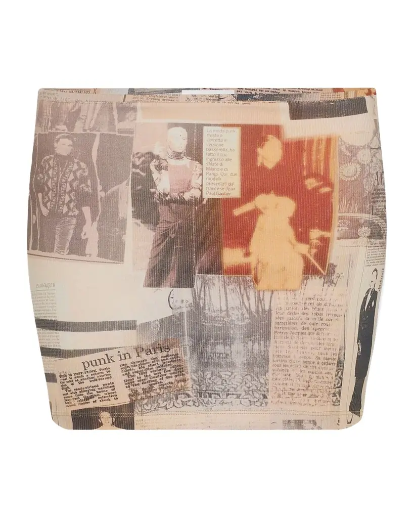 Jean Paul Gaultier Newspaper-Print Cotton Ribbed Mini Skirt