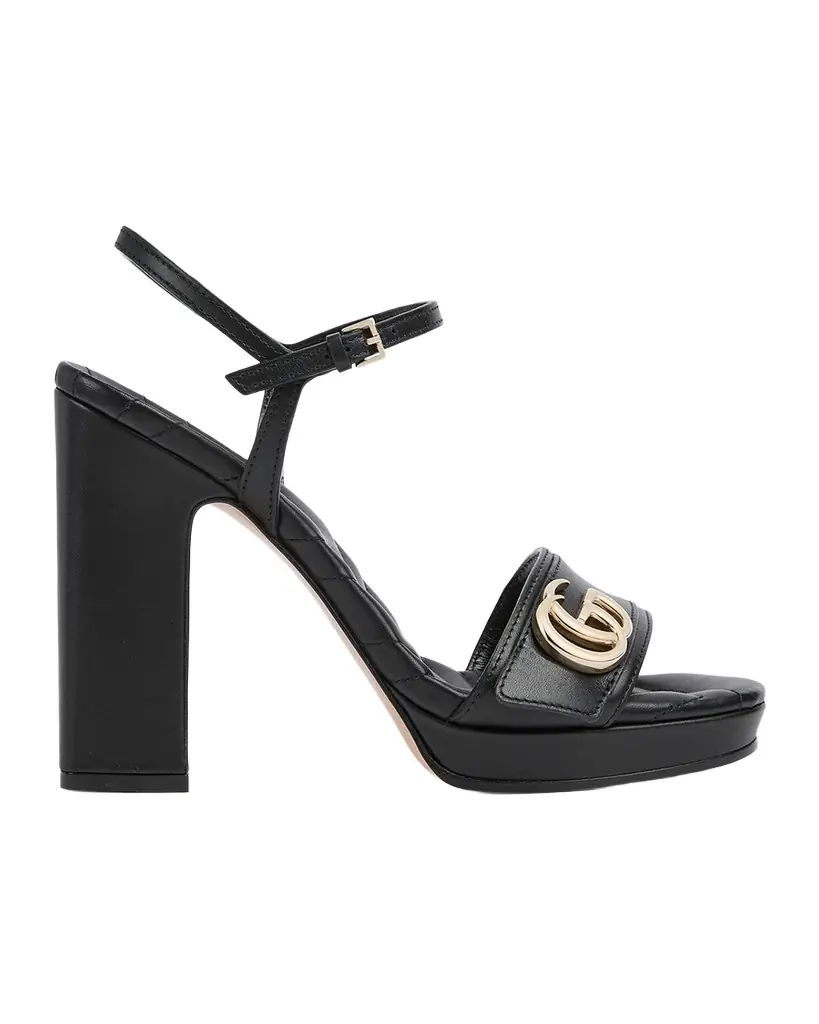 Gucci 95mm GG Marmont Leather Platform Sandals