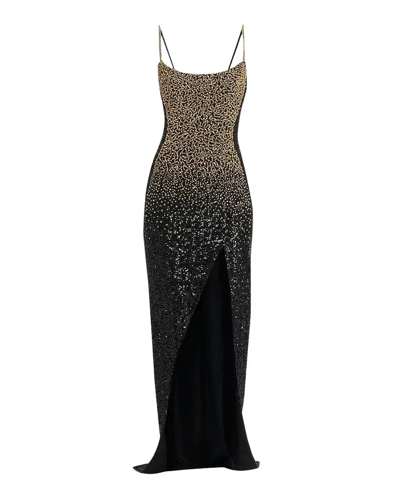 Balmain Dragrade Crystal Sequined Slit Gown