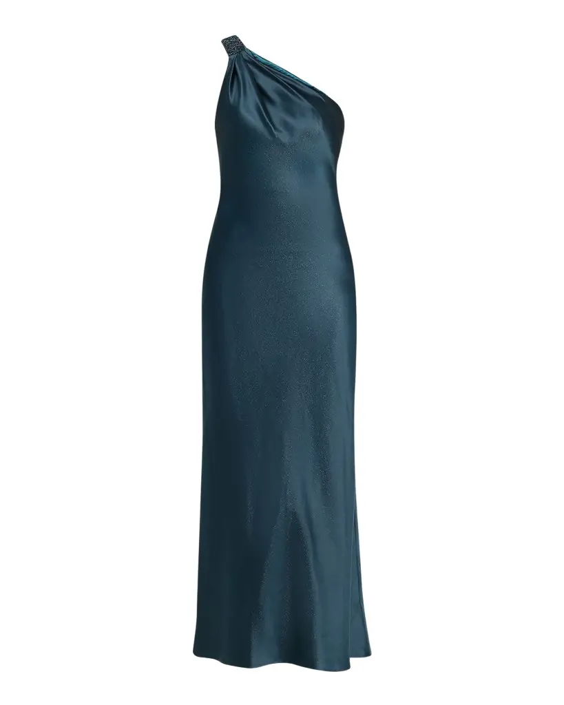 Giorgio Armani One-Shoulder Shimmering Satin Ankle Dress