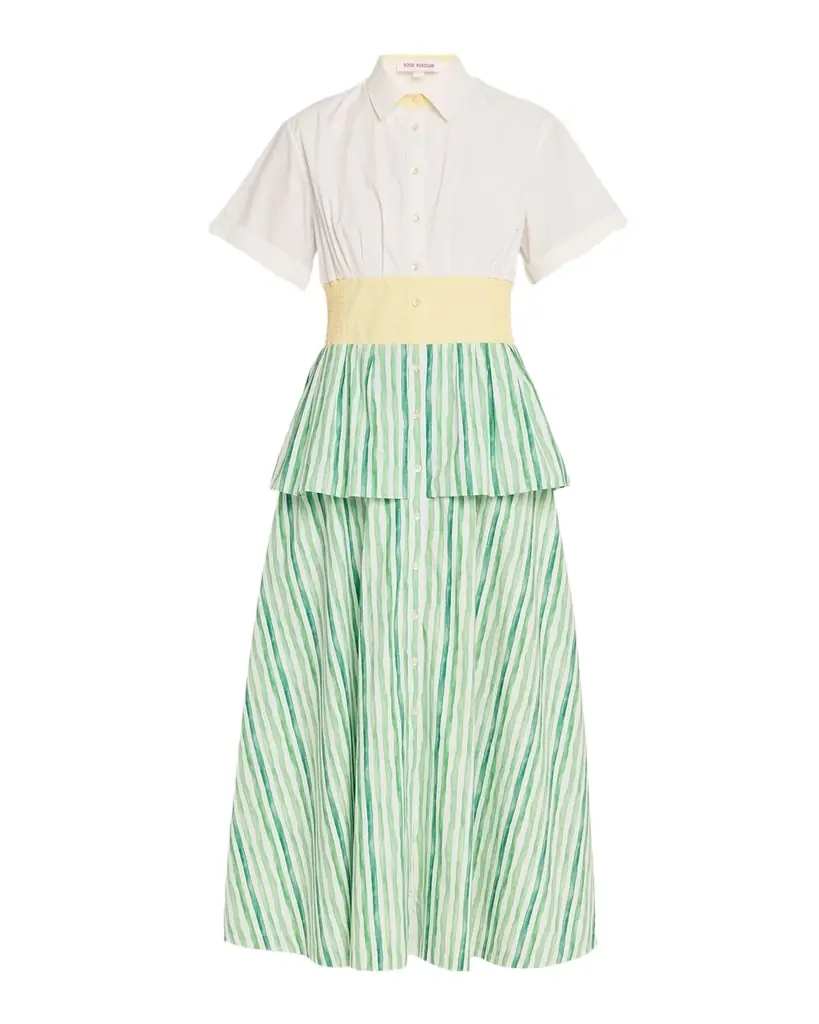 Rosie Assoulin Tiered Striped Cotton Midi Shirtdress
