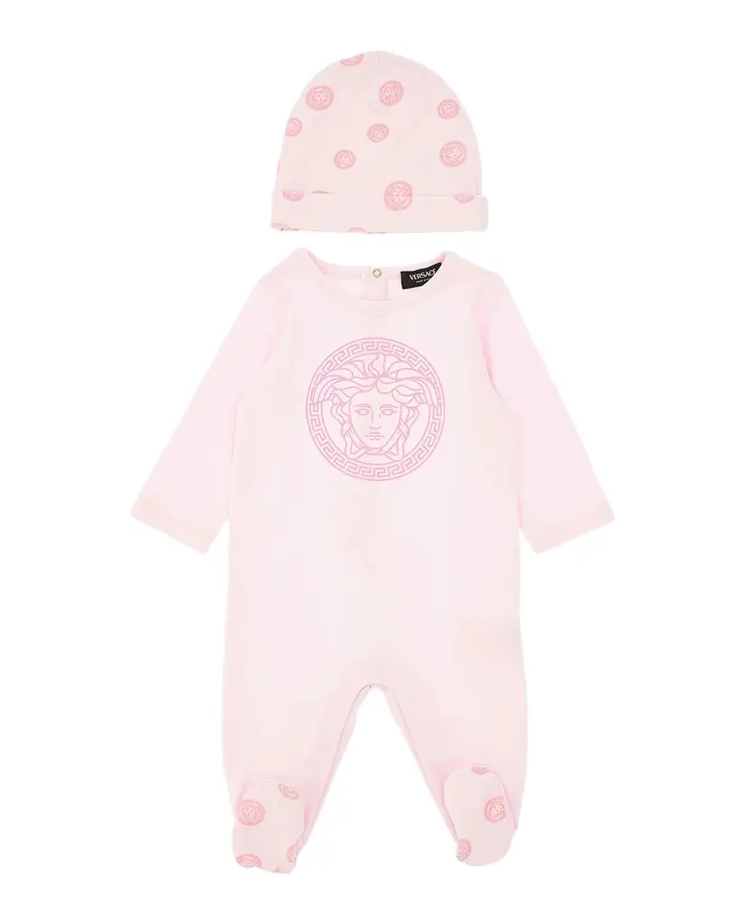Versace Kid 's Medusa-Print Sleepsuit & Hat Set, Size 3M-12M
