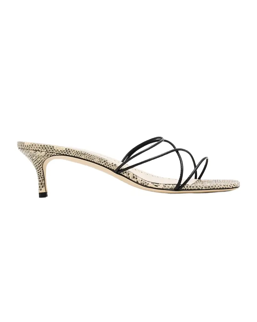 Manolo Blahnik 50mm Ninfemu Snake-Effect Leather Mules