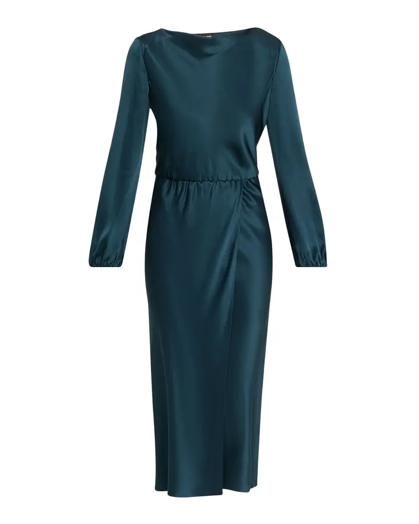 Giorgio Armani High-Neck Long-Sleeve Satin Midi Dress