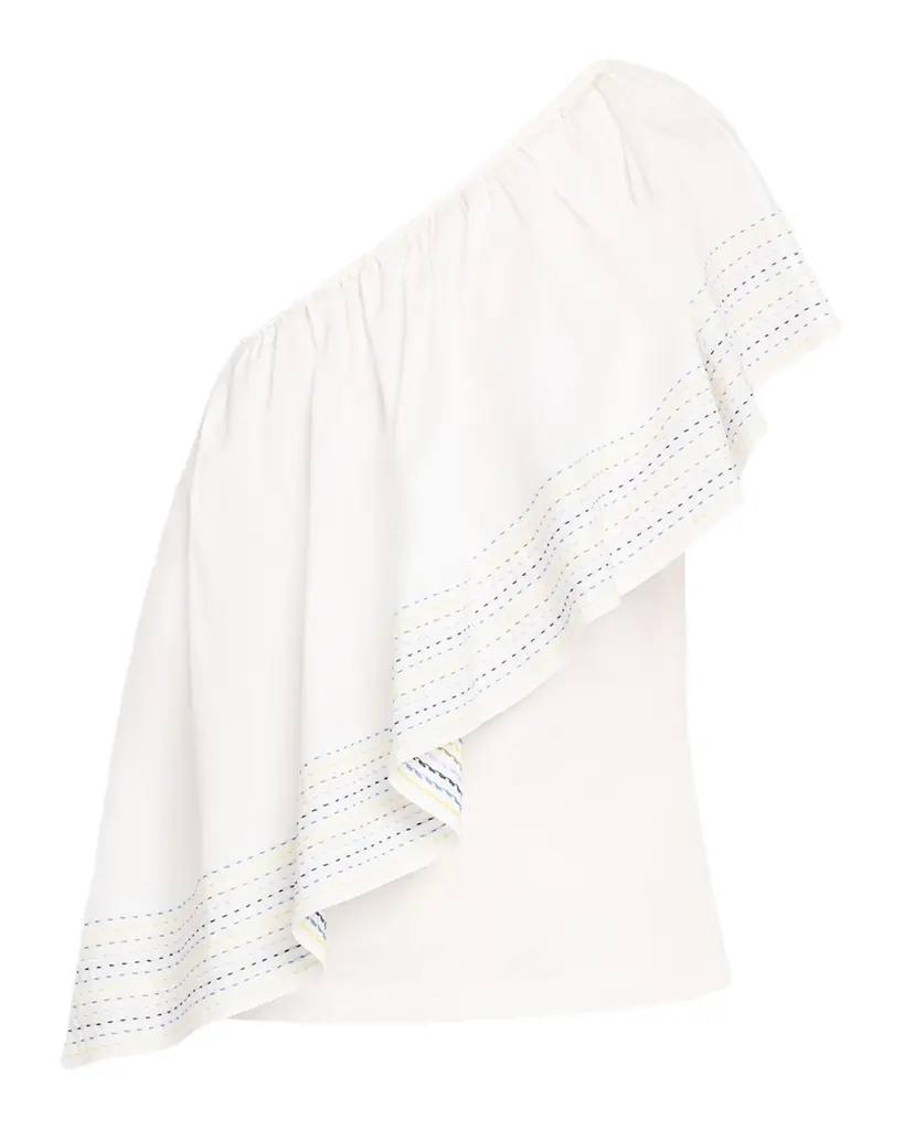 Rosie Assoulin Wedge Ruffle One-Shoulder Top