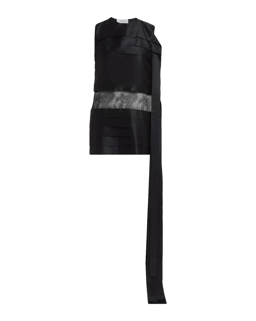 Ferragamo Lace-Inset Tiered Silk Mini Dress