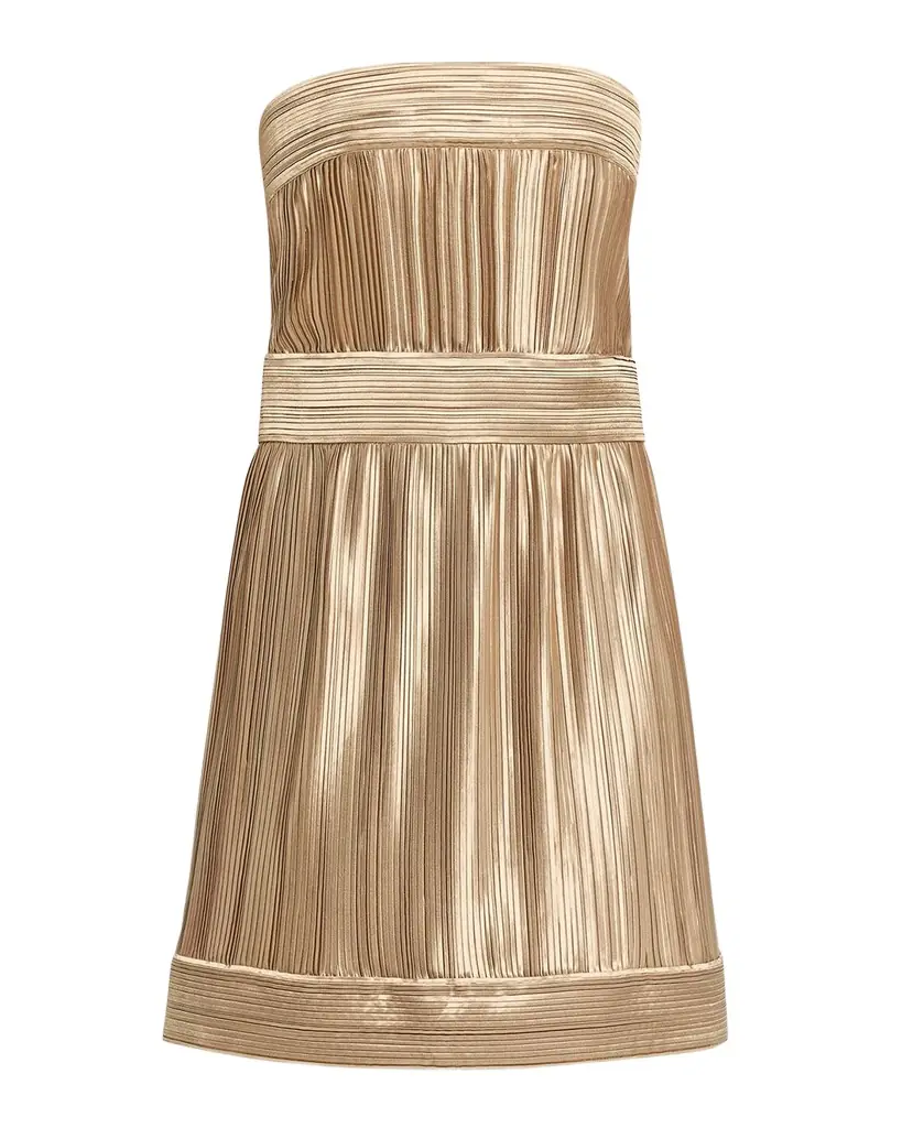 Giorgio Armani Strapless Metallic Pleated Bustier Mini Dress
