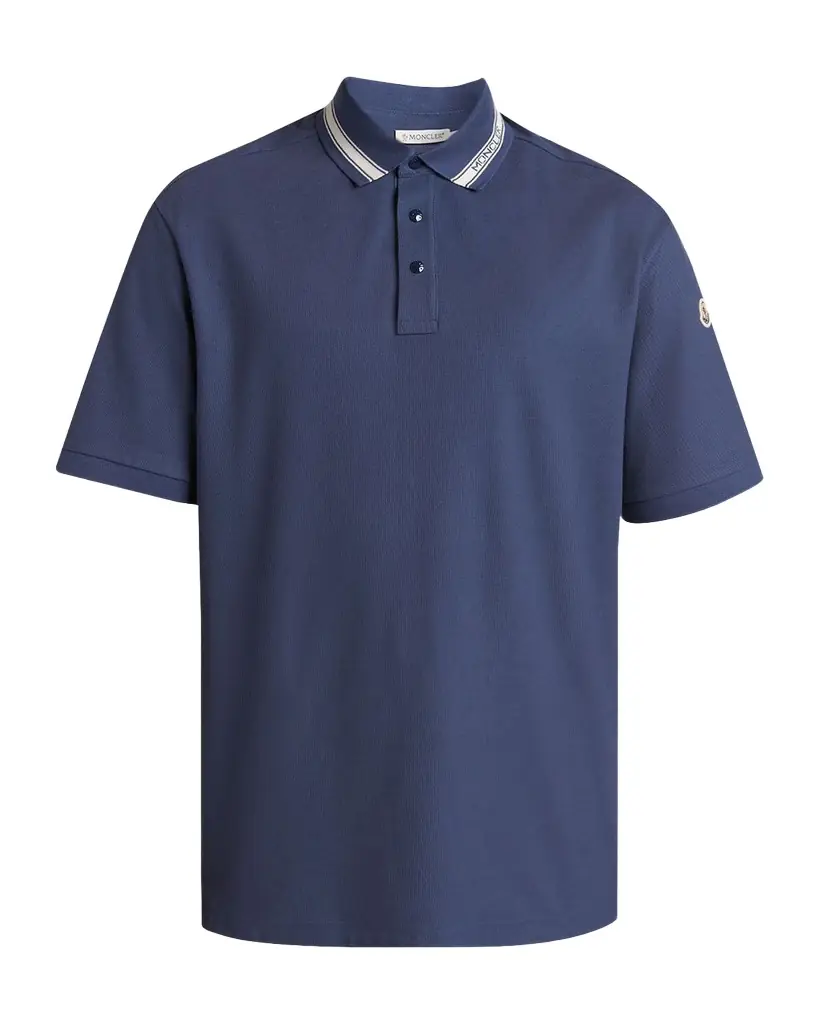 Moncler Men 's Stripe-Trim Cotton Pique Polo Shirt