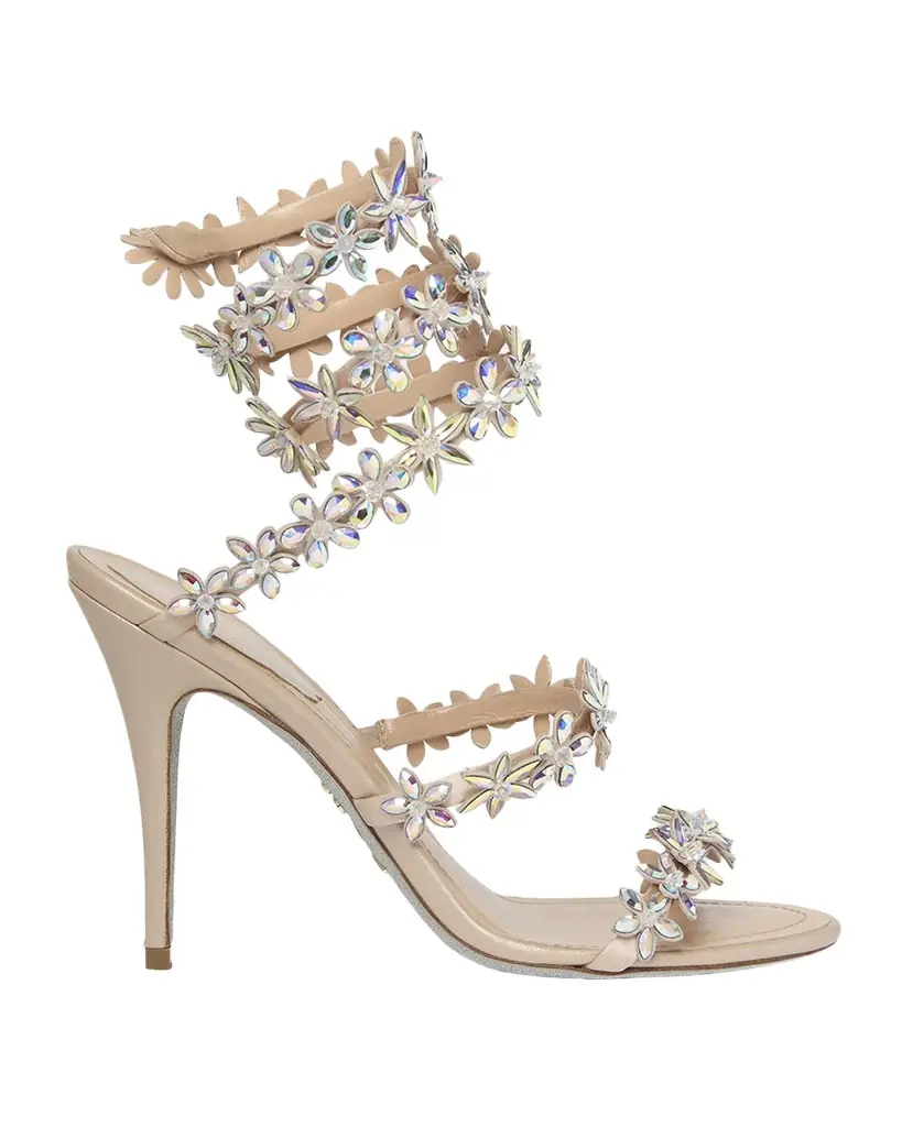 Rene Caovilla 100mm Cleo Flower-Embellished Leather Sandals